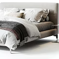Modern Double Bed With Linen Bedding Gray Throw Blanket And Side Nightstand 3d model