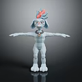 Cartoon Dog 3D Model With Blue Body Red Pink Headdress Necklace And Open Arms