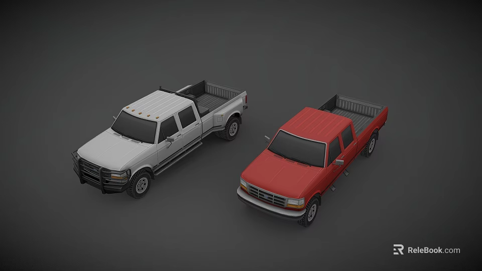 White and Red Double Cab Pickup Trucks 3D Render with Classic Design 3d model 