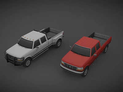 White and Red Double Cab Pickup Trucks 3D Render with Classic Design 3d model