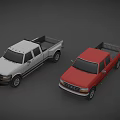 White and Red Double Cab Pickup Trucks 3D Render with Classic Design