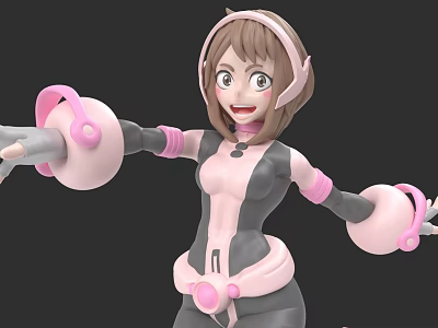 Smiling 3D Woman Character Wearing Pink Gray Outfit With Headphones And Arm Devices 3d model