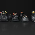 Black Trash Bags Filled With Various Garbage And Waste Items 3d model