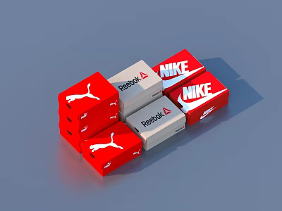 Red And Gray PUMA Reebok Nike Brand Product Boxes For Home Storage 3d model