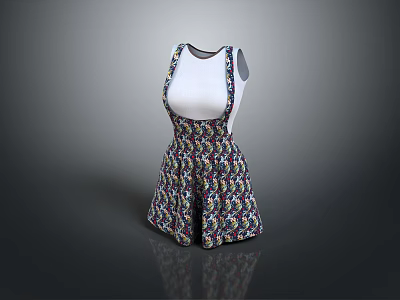 Fashionable Women's Spaghetti Strap Dress With Colorful Pattern And Flared Skirt Design 3d model
