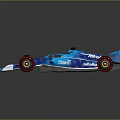 Sleek Blue Formula Racing Car With Aerodynamic Body Rear Wing And Sponsor Logos