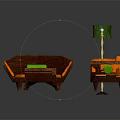 Orange Sofa And Wooden Coffee Table Set With Green Cushions And Green Floor Lamp