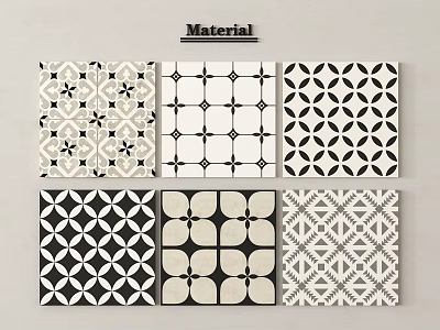 Showcasing Various Decorative Tile Materials With Different Black And White Patterns 3d model