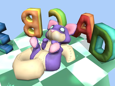 Playful Colorful Alphabet Letters With Purple Cat Toy On Checkerboard Floor 3d model