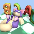 Playful Colorful Alphabet Letters With Purple Cat Toy On Checkerboard Floor