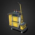 Practical Yellow Black Cleaning Cart With Wheels Storage Compartments And Cleaning Tools 3d model