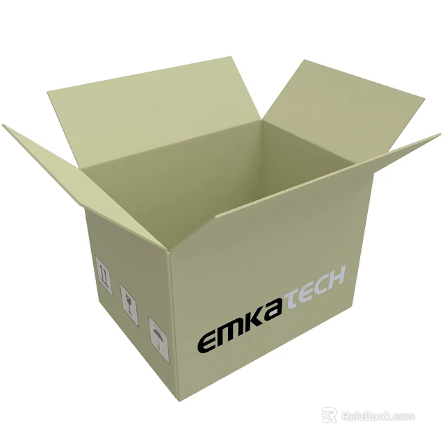 EMKATECH Equipment Packaging Open Cardboard Box With Flaps And Brand Logo 3d model 