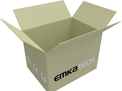 EMKATECH Equipment Packaging Open Cardboard Box With Flaps And Brand Logo 3d model