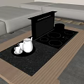 Modern Kitchen Appliances Featuring Built in Induction Cooktop With Kettle And Cups On Wooden Countertop