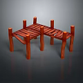 Simple Red Wooden Stools With Slatted Seats And Straight Legs Design