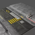 Road Scene Components With Concrete Pavement Yellow Diamond Sign Stripes And Red White Barriers