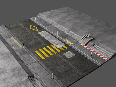 Road Scene Components With Concrete Pavement Yellow Diamond Sign Stripes And Red White Barriers 3d model
