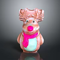 Handcrafted Reindeer Sculpture With Pink Nose And Pink Scarf In Brown And Blue