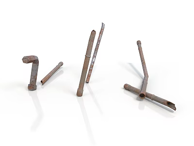 Rusty Metal Construction Tools With L Shaped And Straight Metal Bars For Building And Repair 3d model