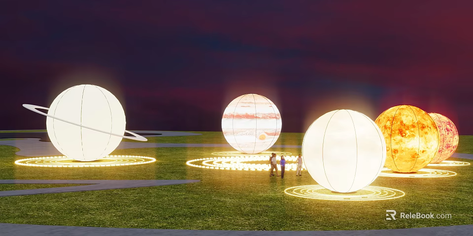 Glowing Planet Shaped Decorative Ornament Set For Outdoor Lawn Evening Sky 3d model 