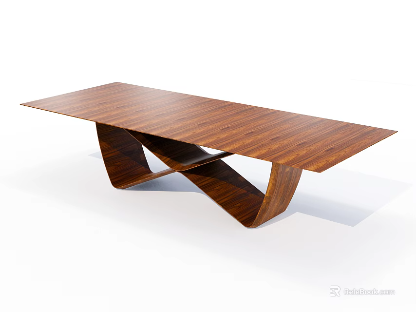 Modern Wooden Dining Table With Crossed Geometric Legs And Smooth Dark Brown Surface 3d model 