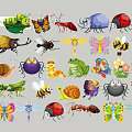 Colorful Cartoon Insect Silhouettes Collection Featuring Various Bugs And Animals