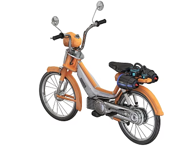 Orange Vintage Style Motorcycle With Rearview Mirrors Black Seat And Storage Bag 3d model