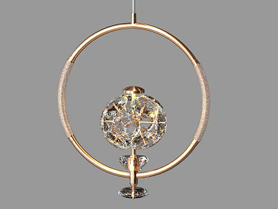 Elegant Golden Circular Frame Chandelier With Crystal Sphere Centerpiece And Metal Accents 3d model