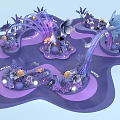 Purple Floral Installation With Arches And Decorative Flowers In 3D Scene