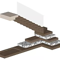 Modern Staircase Design Featuring Wooden Steps And Marble Textured Platforms 3d model