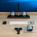 Projection Monitoring Setup With Large Screen Projector And Conference Room Microphones