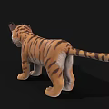 3D Model of Baby Tiger With Brown Black Stripes Blue Eyes on Black Background