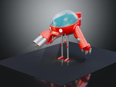 Red Smart Robot With Transparent Blue Dome Mechanical Arms And Standing On Platform 3d model