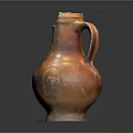 Orange Brown Carved Pottery Jug With Handle And Intricate Patterns Design