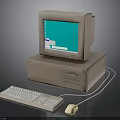 Vintage Electronic Computer Setup With CRT Monitor Desktop Tower Keyboard And Mouse