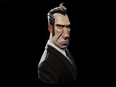 3D Male Character in Black Suit White Shirt with Spiky Hairstyle and Serious Expression 3d model