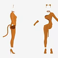 Orange Cat Themed Full Body Costume with Ears Headband Collar Tail Gloves and Heels