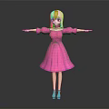 3D Cartoon Character With Blonde Hair Pink Dress Blue Shoes And Outstretched Arms