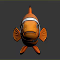 Orange And White Striped Clownfish Toy With Black Fins And Big Eyes