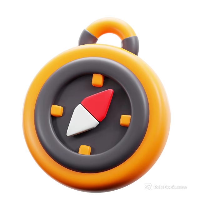 Smart Machine Compass With Yellow Circular Design Red White Pointer And Orange Markers 3d model