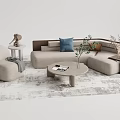 Quiet sofa tea table combination 3d model