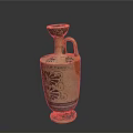 Hand Carved Ancient Clay Vase Featuring Black Floral Patterns And Handle