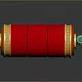 Red Cylindrical Computer Accessory With Gold Trim And Green Knob For PC Setup
