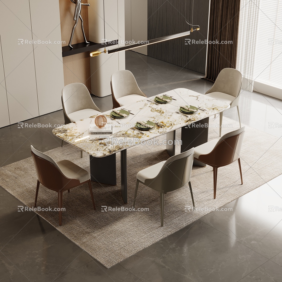 Modern Dining Table and Chair Combination Dining Table and Chair 3d model