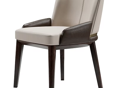 Modern Minimalist Single Chair With Beige Upholstery Dark Leather Armrests And Wooden Legs 3d model