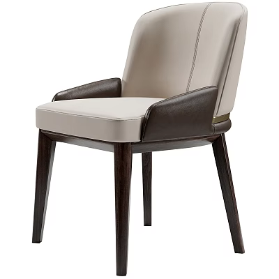 Modern Minimalist Single Chair With Beige Upholstery Dark Leather Armrests And Wooden Legs 3d model