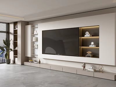 Modern Living Room TV Console With Sleek Design Storage Shelves And LED Lighting 3d model