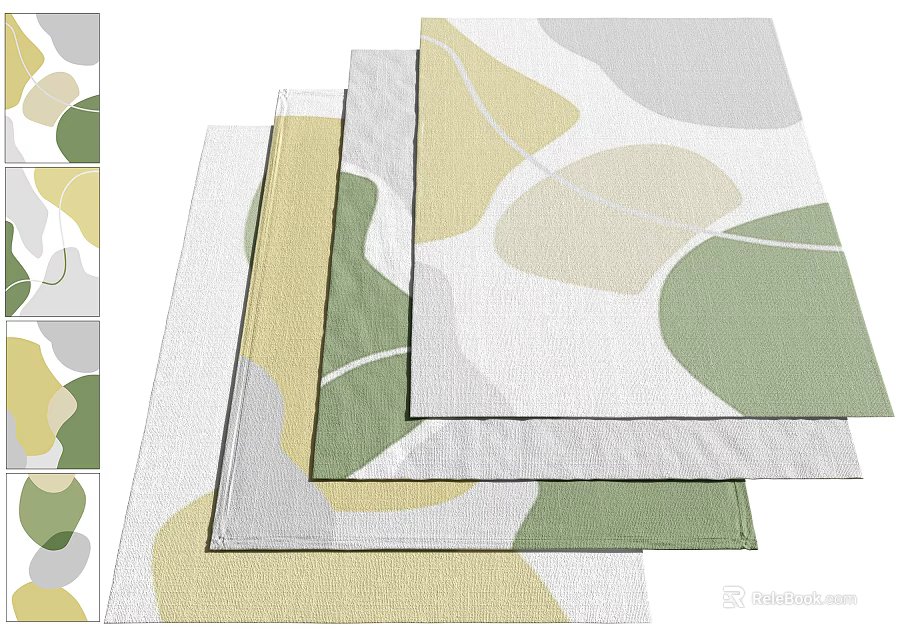 Modern Square Rugs With Abstract Green Yellow Gray Geometric Design Elements 3d model