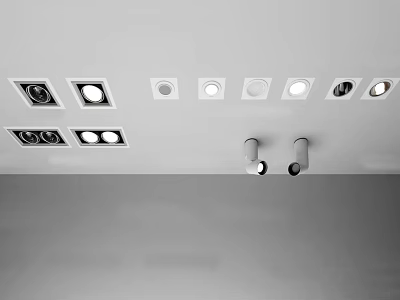 Stylish Modern Interior Ceiling Design With Multiple Downlights And Spotlights Arrangement 3d model