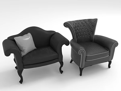 Stylish Black Armchairs With Gray Cushion Tufted Details And Stitched Accents 3d model